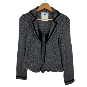 Sparrow Womens Lambswool Houndstooth Blazer Sz Medium Velvet‎ Trim Fitted Jacket